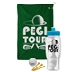 a green towel & cyan lid & clear bottle the tourney - golf kit