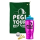 a green towel & cyan lid & transparent hot pink bottle the tourney - golf kit