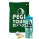 a green towel & cyan lid & transparent teal bottle the tourney - golf kit