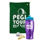 a green towel & cyan lid & transparent violet bottle the tourney - golf kit