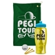 a green towel & cyan lid & transparent yellow bottle the tourney - golf kit