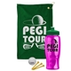a green towel & green lid & transparent hot pink bottle the tourney - golf kit