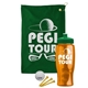a green towel & green lid & transparent orange bottle the tourney - golf kit