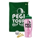 a green towel & green lid & transparent pink bottle the tourney - golf kit