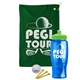 a green towel & lime green lid & transparent blue bottle the tourney - golf kit