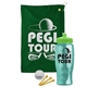 a green towel & lime green lid & transparent teal bottle the tourney - golf kit