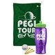 a green towel & lime green lid & transparent violet bottle the tourney - golf kit