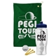 a green towel & navy blue lid & clear bottle the tourney - golf kit