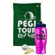 a green towel & navy blue lid & transparent hot pink bottle the tourney - golf kit