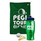 a green towel & navy blue lid & transparent green bottle the tourney - golf kit