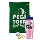 a green towel & navy blue lid & transparent pink bottle the tourney - golf kit