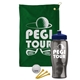 a green towel & navy blue lid & transparent smoke bottle the tourney - golf kit