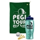 a green towel & navy blue lid & transparent teal bottle the tourney - golf kit