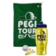 a green towel & navy blue lid & transparent yellow bottle the tourney - golf kit