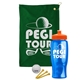 a green towel & orange lid & transparent blue bottle the tourney - golf kit