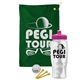 a green towel & pink lid & clear bottle the tourney - golf kit