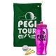 a green towel & pink lid & transparent hot pink bottle the tourney - golf kit