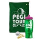 a green towel & pink lid & transparent green bottle the tourney - golf kit