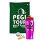 a green towel & red lid & transparent hot pink bottle the tourney - golf kit