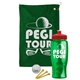 a green towel & red lid & transparent green bottle the tourney - golf kit