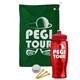 a green towel & red lid & transparent red bottle the tourney - golf kit