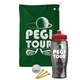 a green towel & red lid & transparent smoke bottle the tourney - golf kit