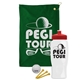 a green towel & red lid & white bottle the tourney - golf kit