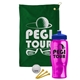 a green towel & royal blue lid & transparent hot pink bottle the tourney - golf kit