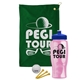a green towel & royal blue lid & transparent pink bottle the tourney - golf kit