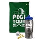 a green towel & royal blue lid & transparent smoke bottle the tourney - golf kit