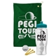 a green towel & teal lid & clear bottle the tourney - golf kit