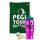 a green towel & teal lid & transparent hot pink bottle the tourney - golf kit