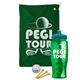 a green towel & teal lid & transparent green bottle the tourney - golf kit