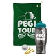 a green towel & teal lid & transparent smoke bottle the tourney - golf kit