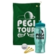 a green towel & teal lid & transparent teal bottle the tourney - golf kit