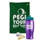 a green towel & teal lid & transparent violet bottle the tourney - golf kit