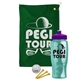 a green towel & violet lid & transparent teal bottle the tourney - golf kit