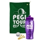 a green towel & violet lid & transparent violet bottle the tourney - golf kit