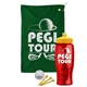 a green towel & yellow lid & transparent red bottle the tourney - golf kit