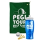 a green towel & white lid & transparent blue bottle the tourney - golf kit