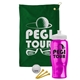 a green towel & white lid & transparent hot pink bottle the tourney - golf kit