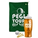 a green towel & white lid & transparent orange bottle the tourney - golf kit