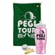 a green towel & white lid & transparent pink bottle the tourney - golf kit