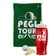 a green towel & white lid & transparent red bottle the tourney - golf kit
