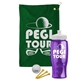 a green towel & white lid & transparent violet bottle the tourney - golf kit