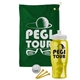 a green towel & white lid & transparent yellow bottle the tourney - golf kit