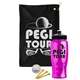 a black towel & black lid & transparent hot pink bottle the tourney - golf kit