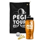 a black towel & black lid & transparent orange bottle the tourney - golf kit