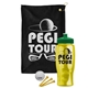 a black towel & green lid & transparent yellow bottle the tourney - golf kit