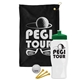 a black towel & green lid & white bottle the tourney - golf kit